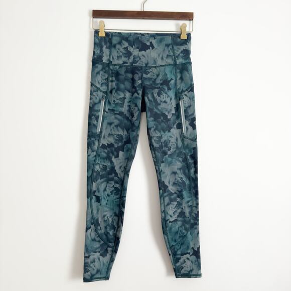 ATHLETA Rainier High Rise Printed Leggings Teal Turquoise Floral Small S - Picture 3 of 10